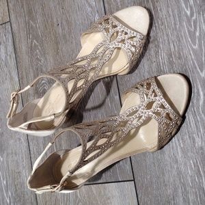 Imagine Vince Camuto gold bejeweled kitten heel wedges. Size 7.5
